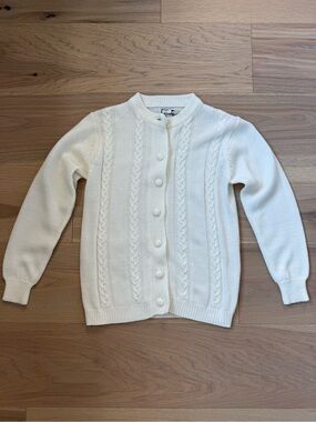 Vintage Cream Cable-Knit Button Cardigan Sweater